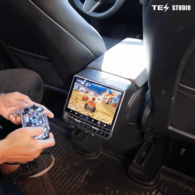 Tesla rear screen entertainment in action