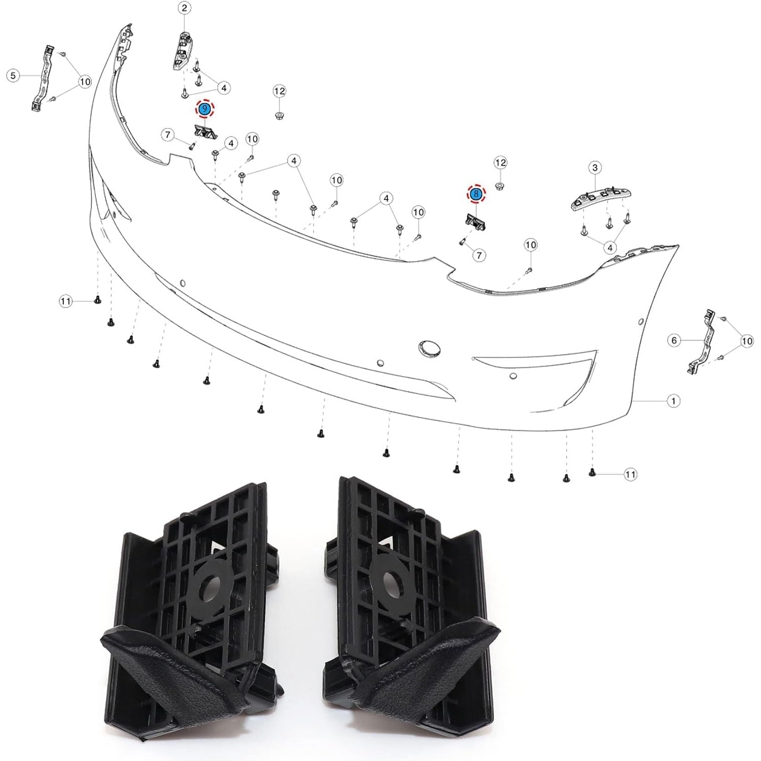 Front Bumper Center Bracket Pair for Tesla Model 3 / Model Y, 1084171-00-F L + 1084172-00-F R
