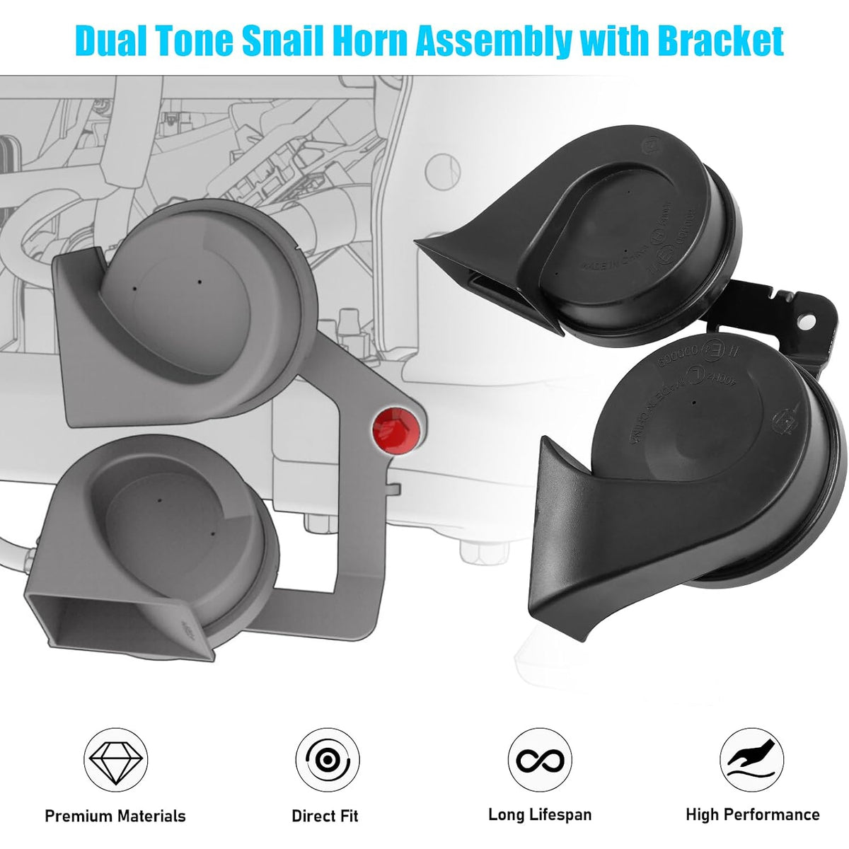 Tesla Model 3 / Model Y Horn Set, 1 Pair, Part No. MY 1507242-00-B / M3 1109660-00-A
