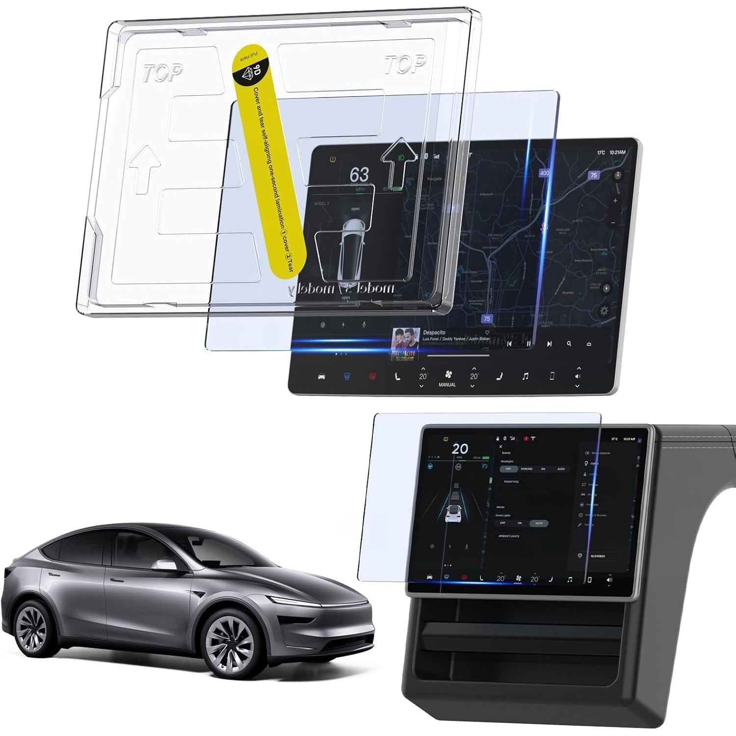 Tesstudio HD & 9H Anti-scratch Tempered Front & Rear Glass Screen Protector for Tesla Model 3 Highland / Model Y Juniper / Model Y L