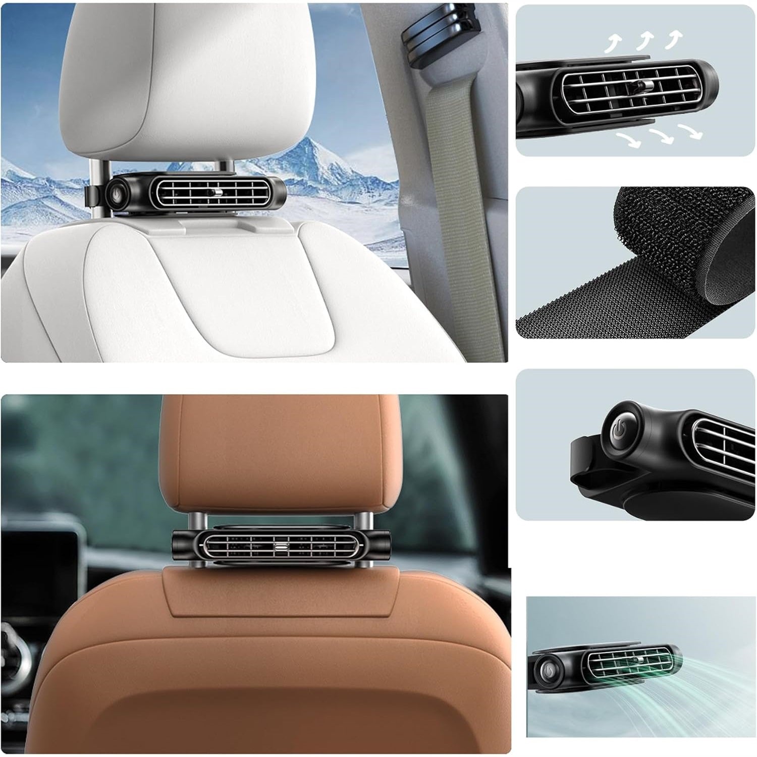 KLX09 Portable Car Seat Headrest Fan with Front & Rear Airflow