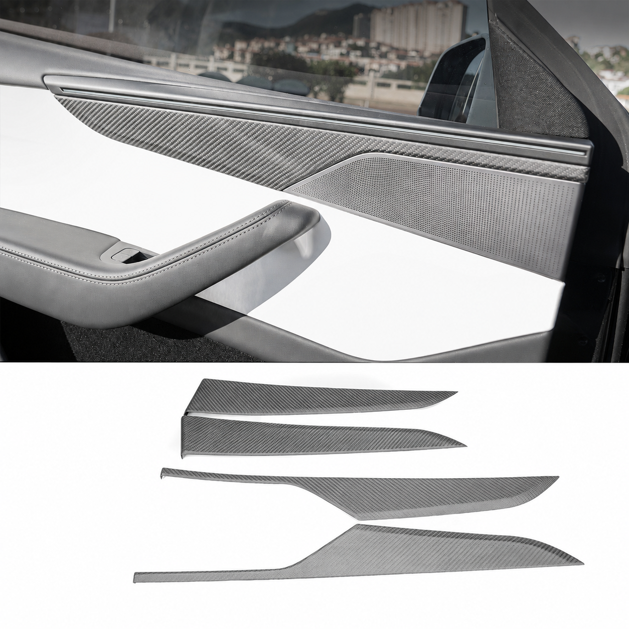 Carbon Fiber Door Panel Trim Covers for Tesla Model Y Juniper / Model Y L