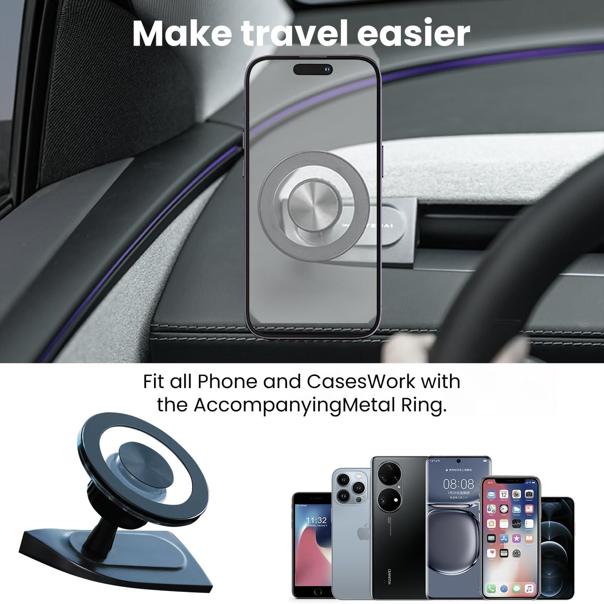 Minimalist Magnetic Phone Mount with Silicone Base for Tesla Model Y Juniper 2025.03+