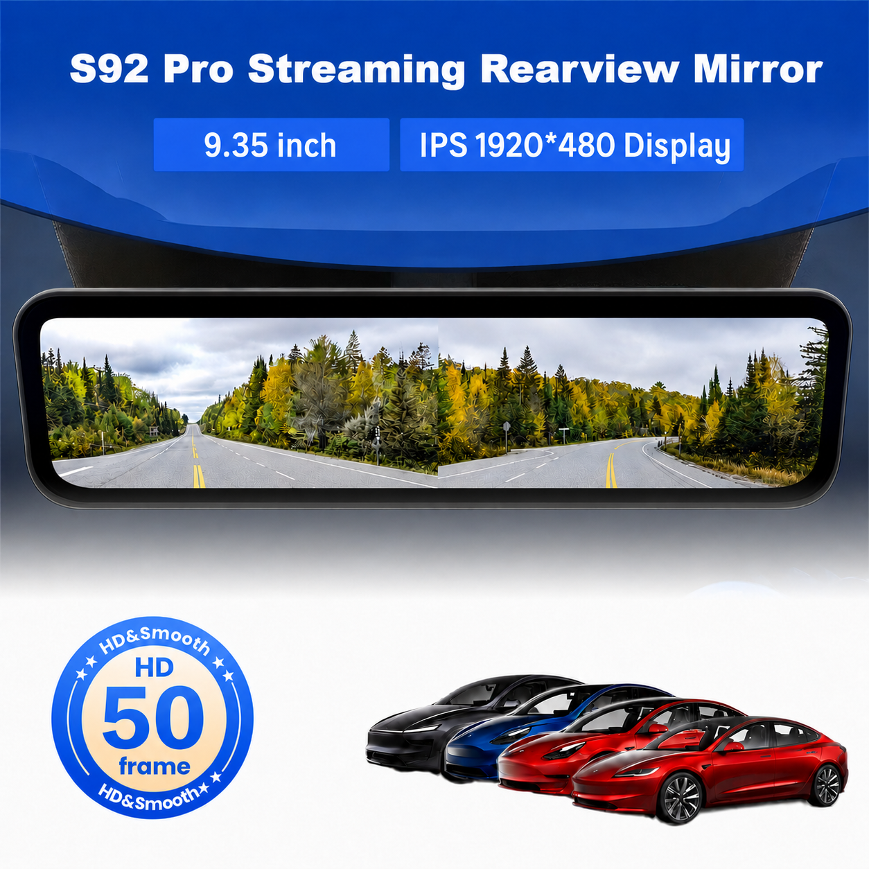 Special S92 Pro 2/4K HD 9.35Inch Streaming Rearview Mirror For Tesla Model 3/3 Highland/ Y / Y Juniper/ Y L