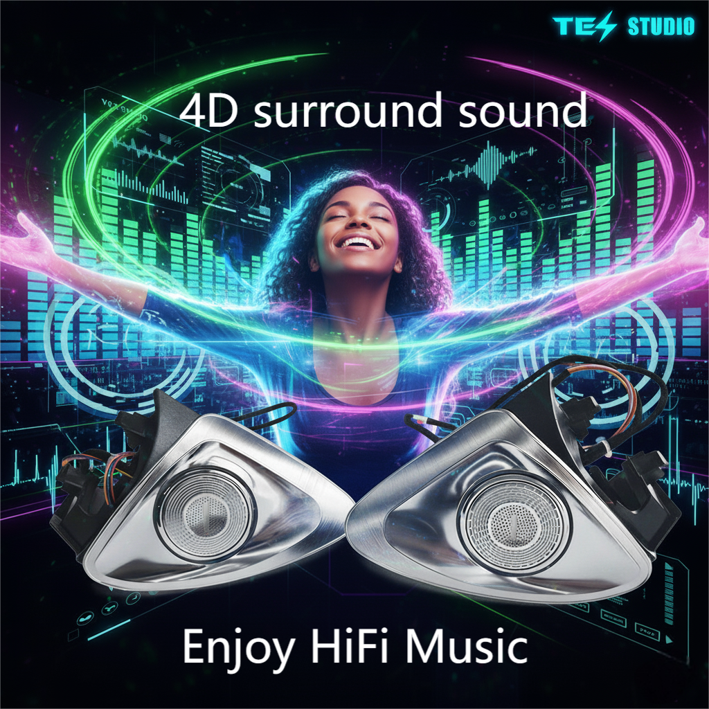 4D Rotating Tweeter Speakers with LED Ambient Light For Tesla Model 3/Y/3 Highland