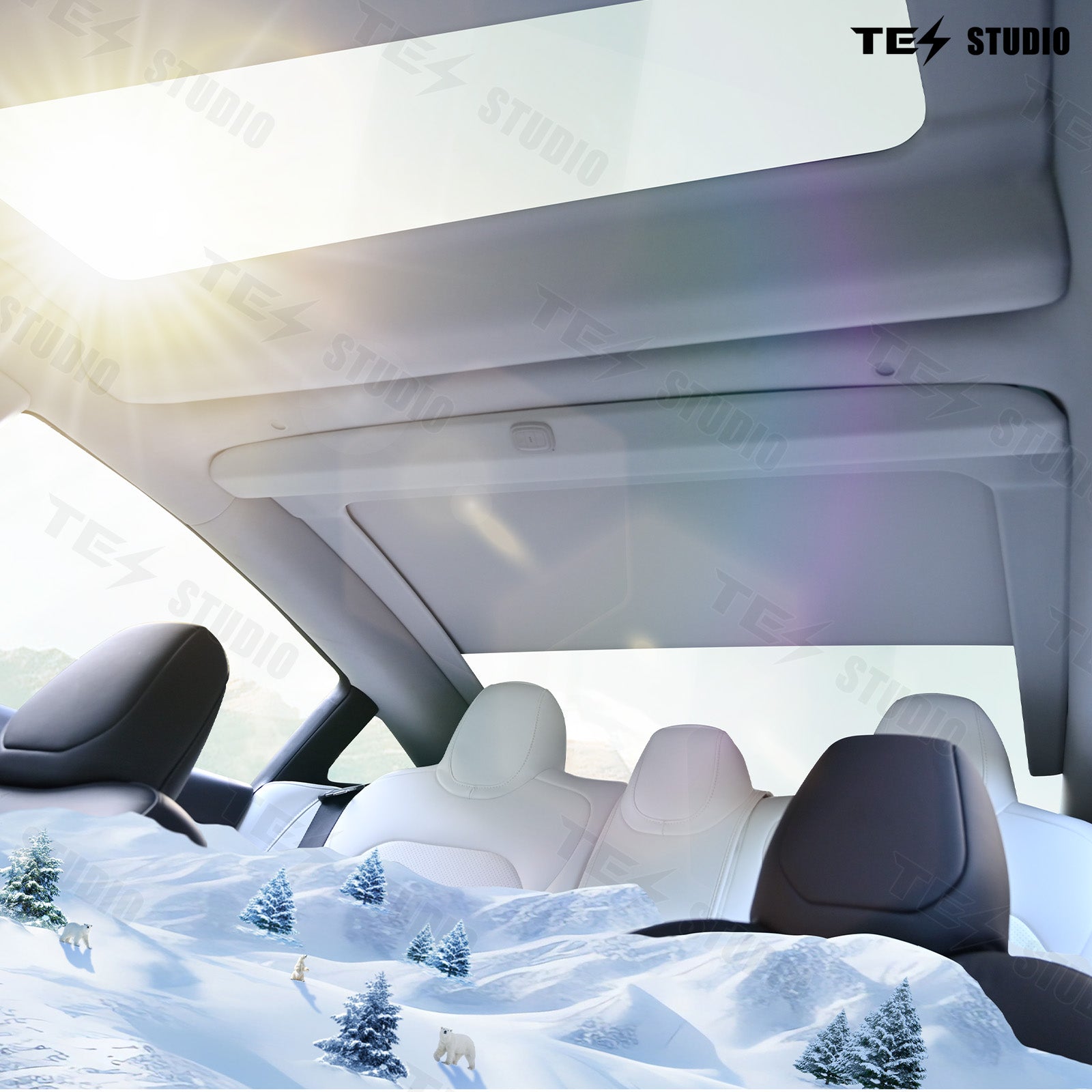 Model 3/Model 3 Highland Voice-Controlled Electric Sunshade Tesstudio® (Fabric Roll Model B-Dual Switch)