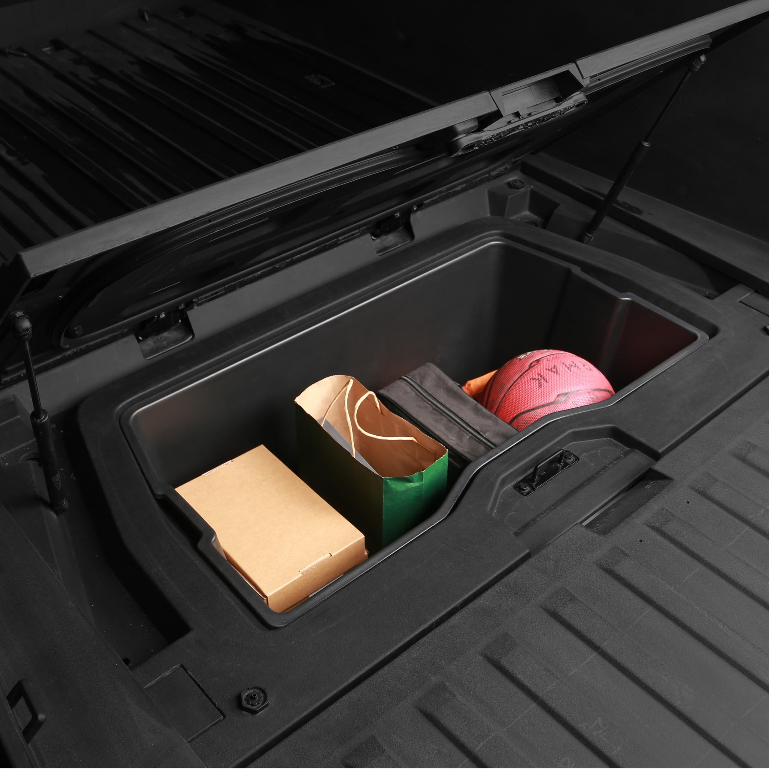 Tesla Center Console Tray — open with items inside
