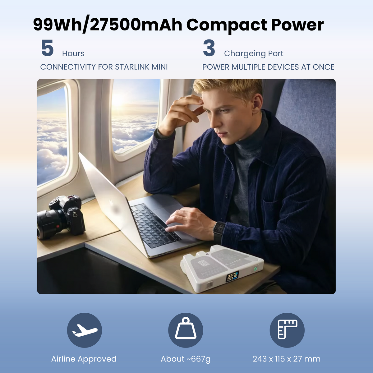 LinkPower 2 Portable Power Bank for Starlink Mini – 99Wh (27500mAh) Travel-Ready Backup Power - Tesstudio