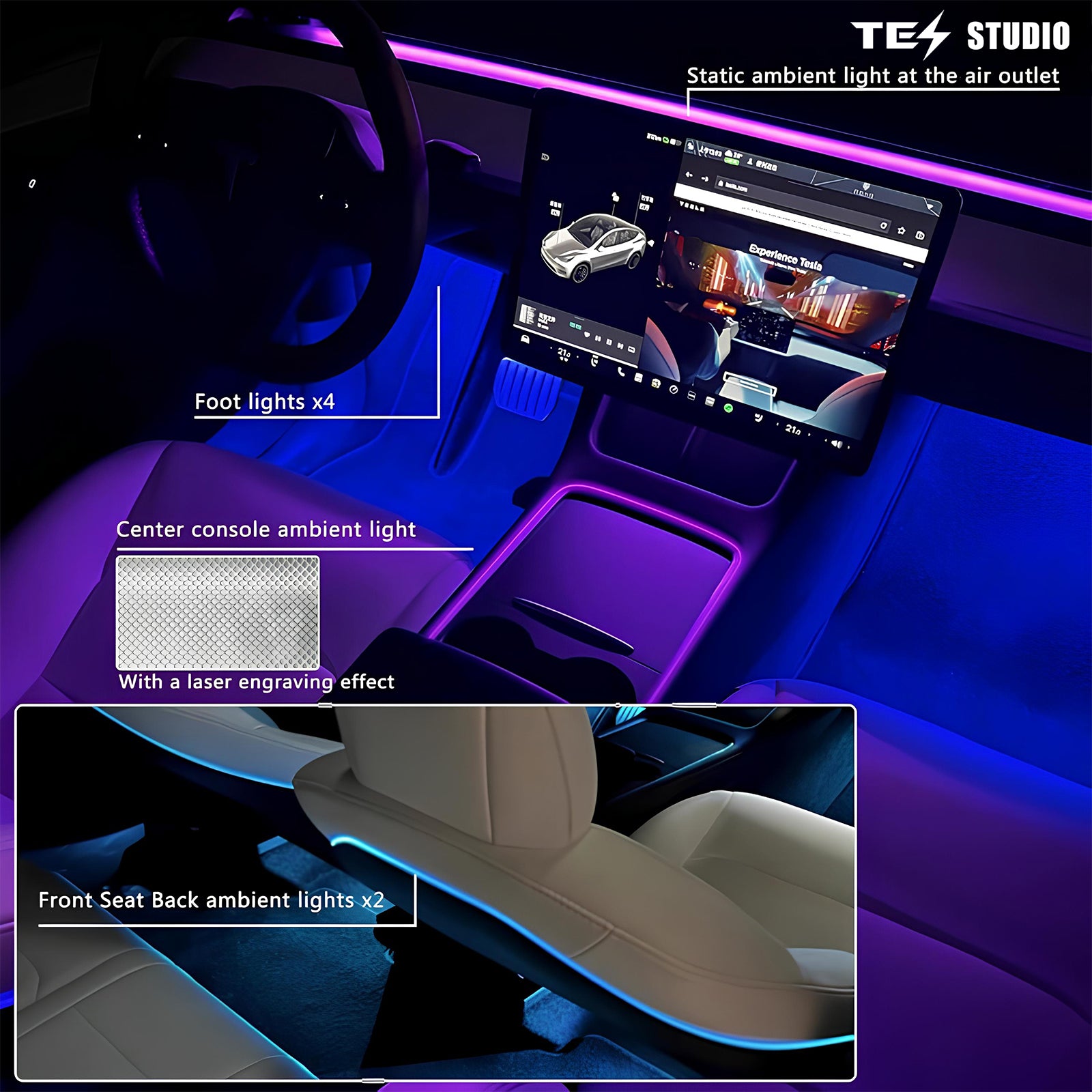 Tesla Model 3/Y Laser Carving Ambient Lighting Upgrade Kit Tesstudio (2021+)
