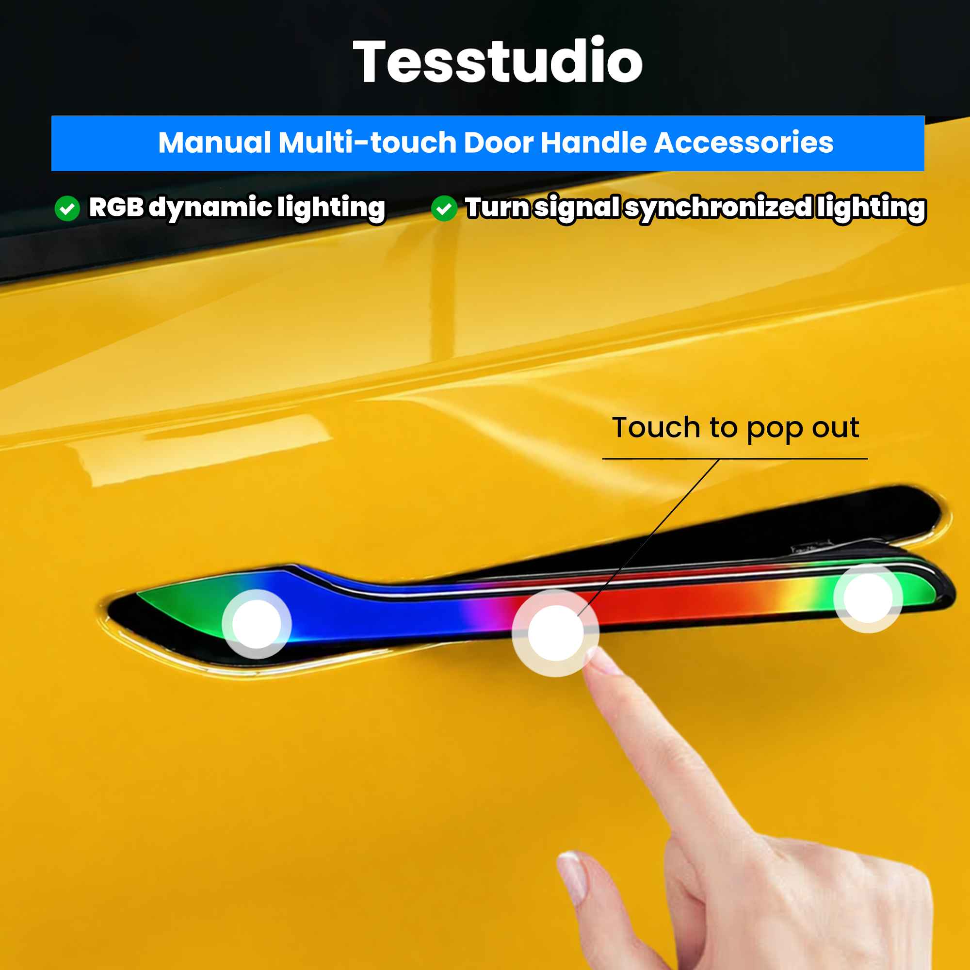 Multi-touch Colorful Lights  Door Handle For Tesla Model 3/Highland/Y/Y Juniper - Tesstudio