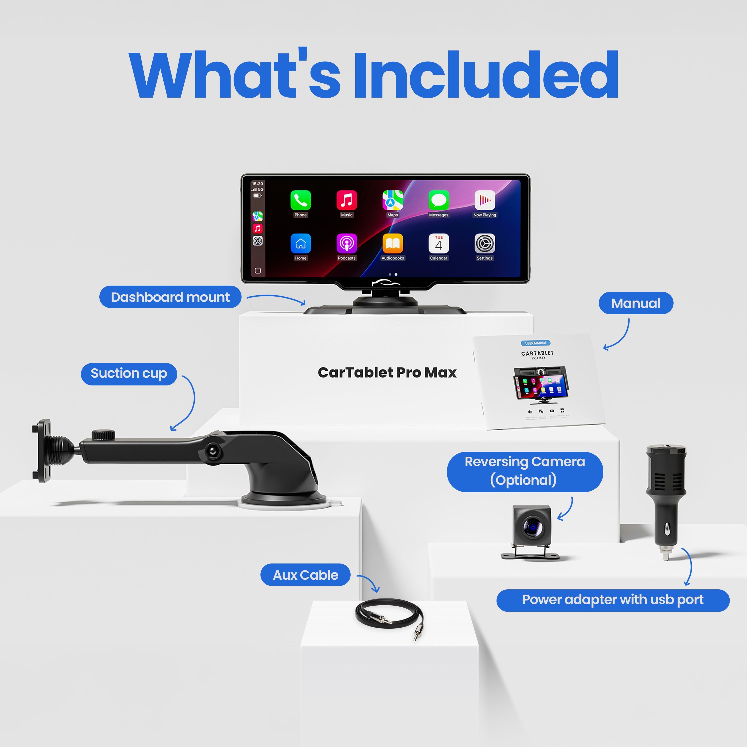 Tesstudio 2026 Plug-and-Play 4K CarPlay & Android Auto Screen with Dashcam