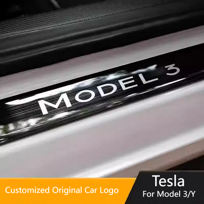 Car Stainless Steel Door Sill Kick Plates For Tesla Model 3/Y/ Y Juniper