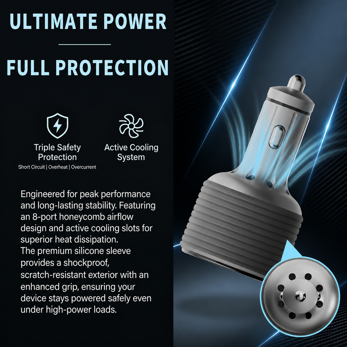 Starlink Mini car charger active cooling and triple safety protection
