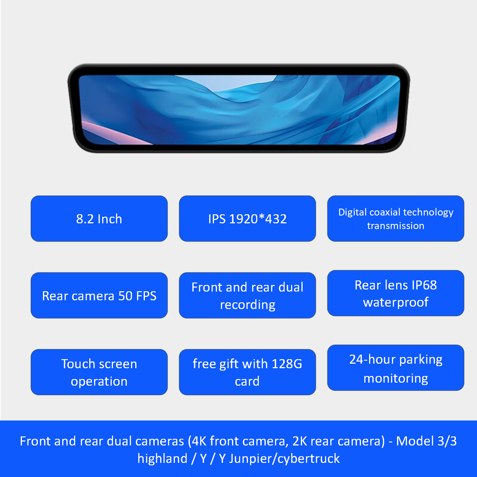 S92/S11 11.6 Inch Streaming Rearview Mirror Recorder For Tesla Cybertruck