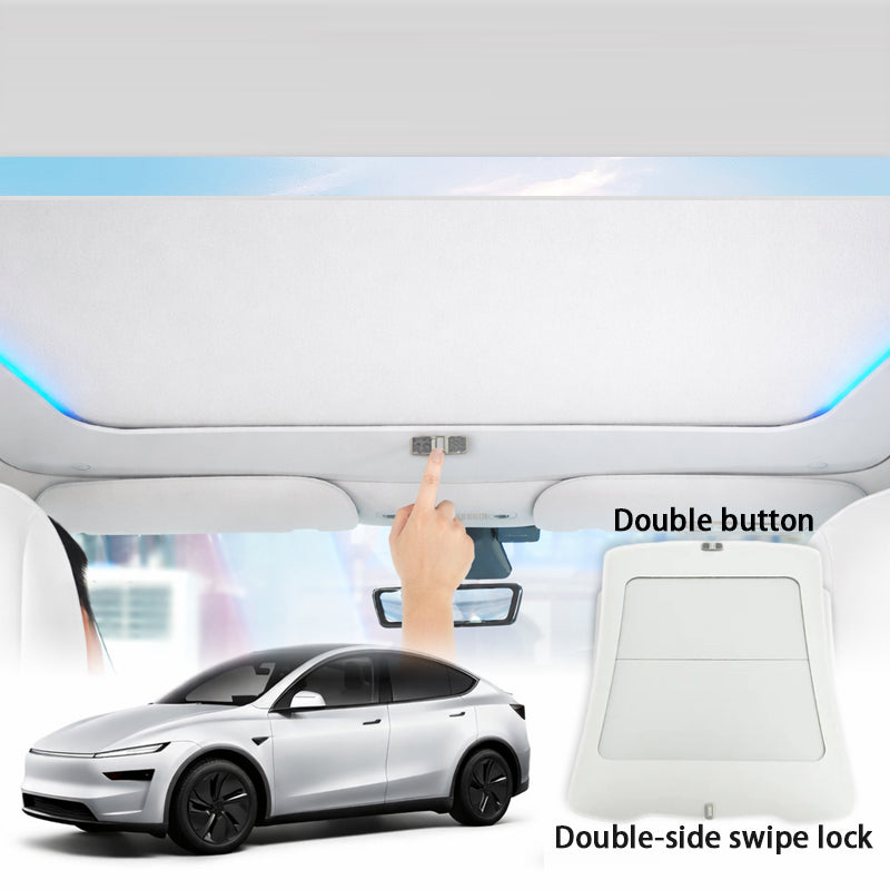 Power sunshade Tesla Model Y Juniper 03/2025+ with ambient light, single front button, white – Tesstudio