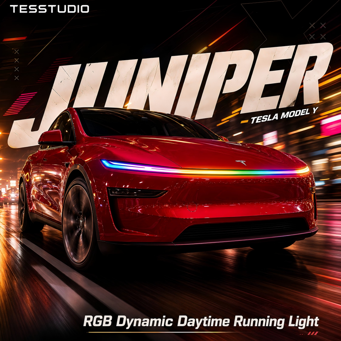 RGB Dynamic Daytime Running Lights for Tesla Model Y Juniper 2025.03+ - Tesstudio