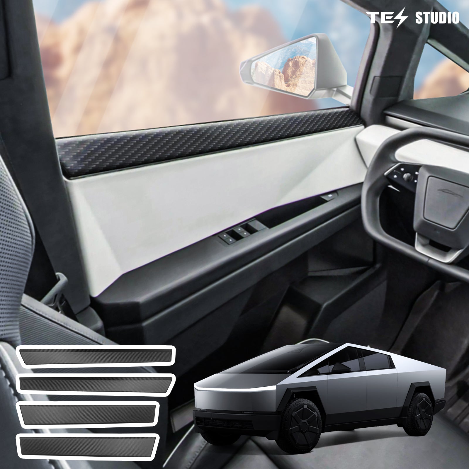 [Real Carbon Fiber] Door Panel Covers Premium Front & Rear Upper Overlays For Tesla Cybertruck