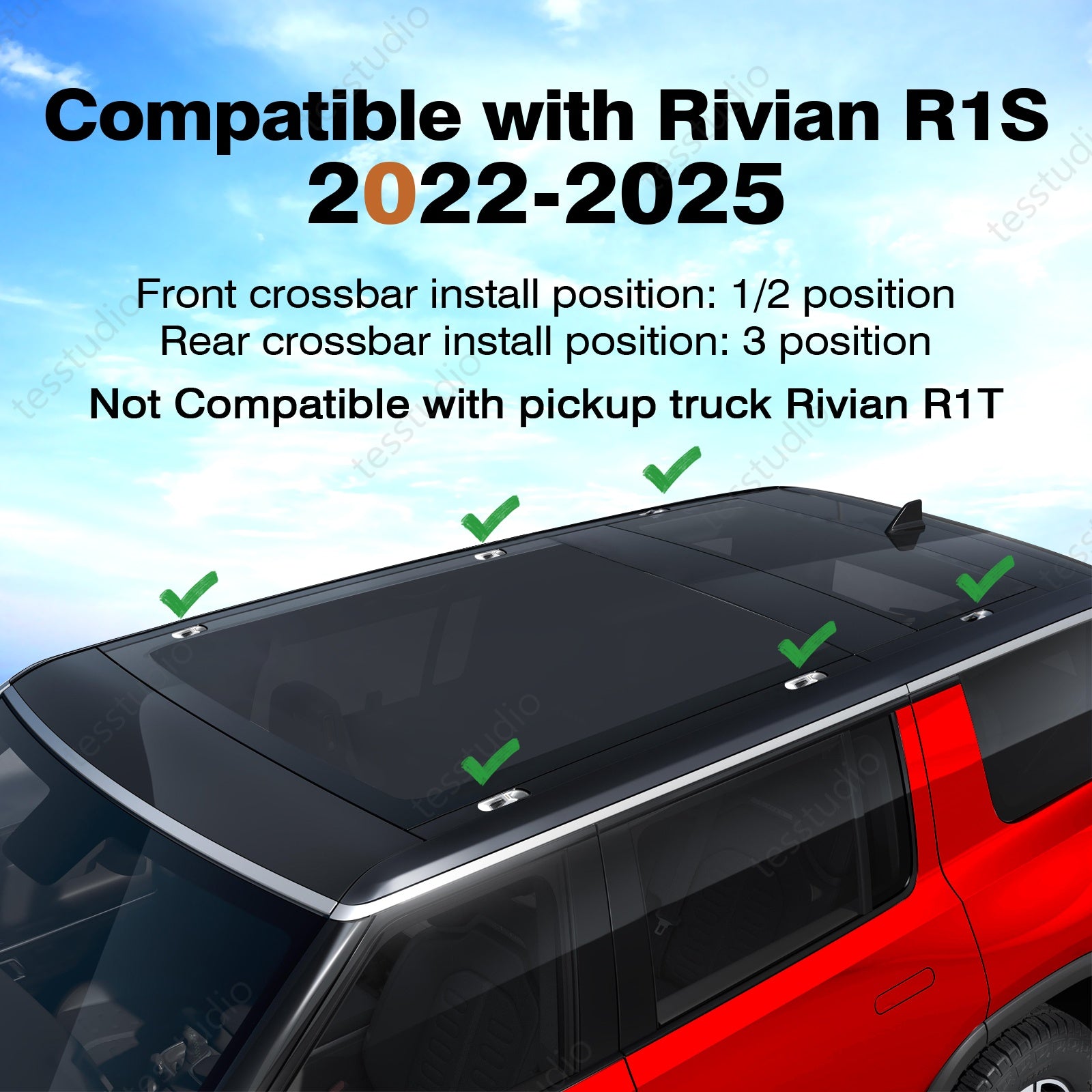 Rivian R1S Lockable Roof Rack Cargo Crossbars Rooftop Luggage Rack Cross Bars Rails Cargo Rack Carrier