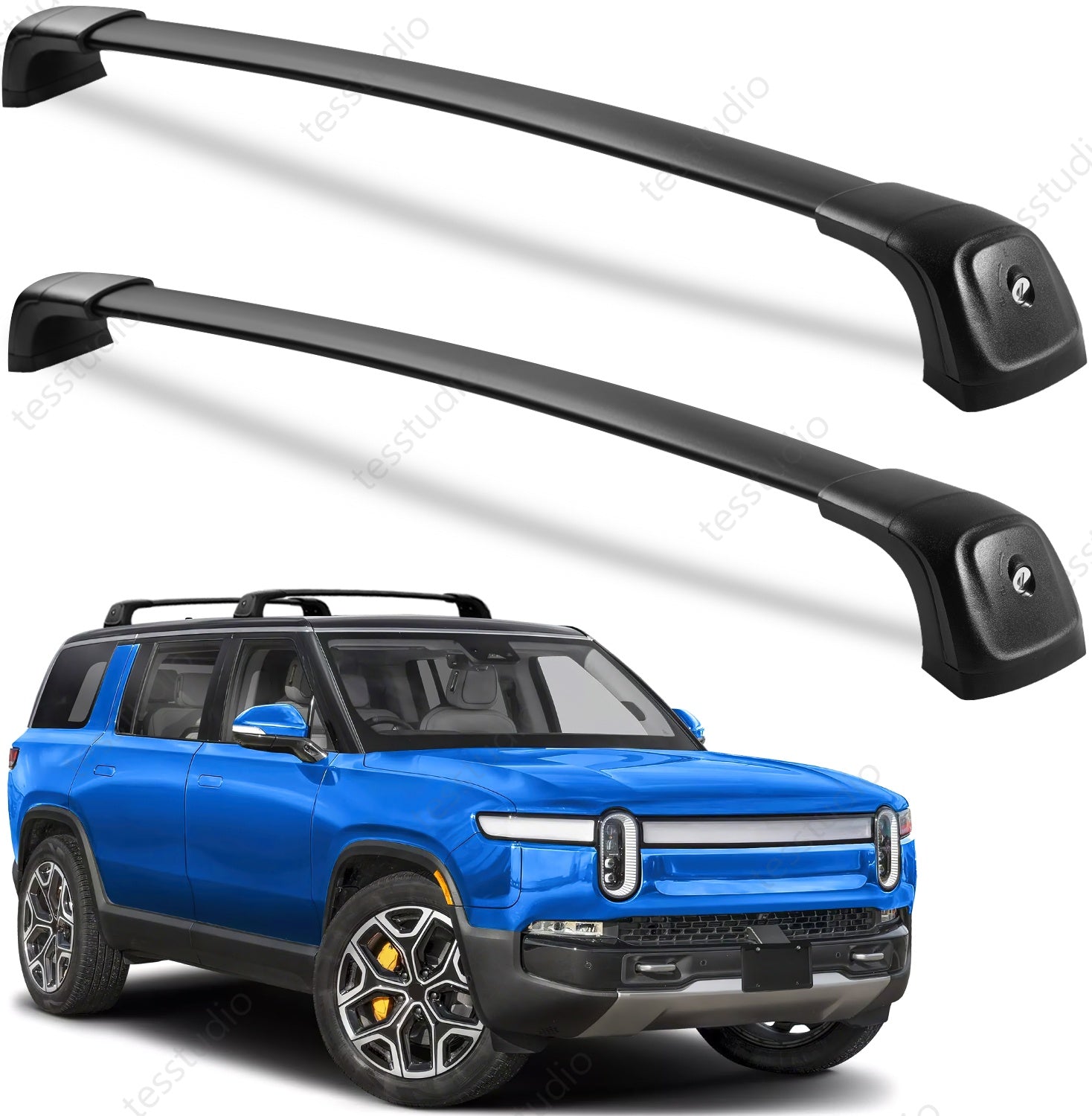 Rivian R1T cross bars — installed on vehicle roof rails