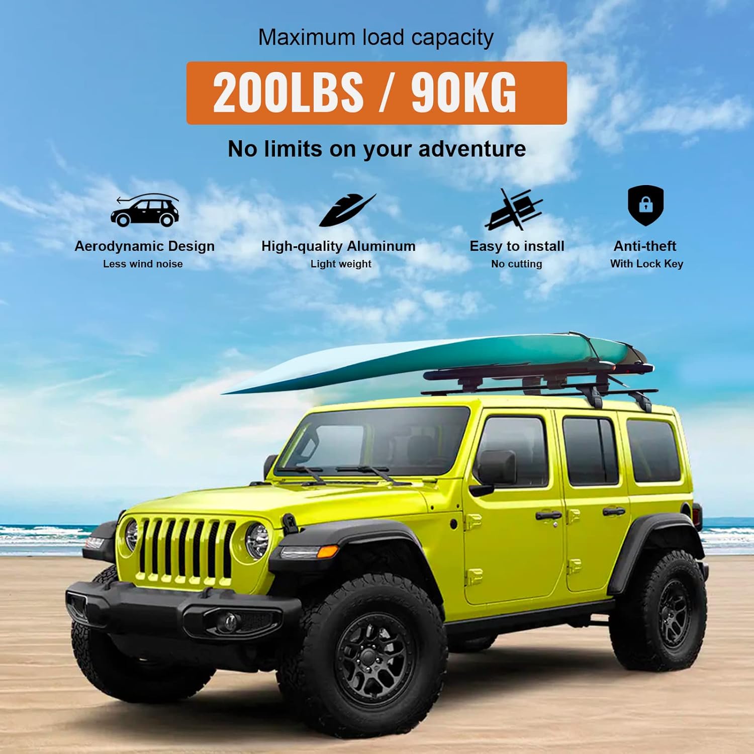 Jeep Wrangler JK cross bars 2007–2025 — installed on vehicle roof rails