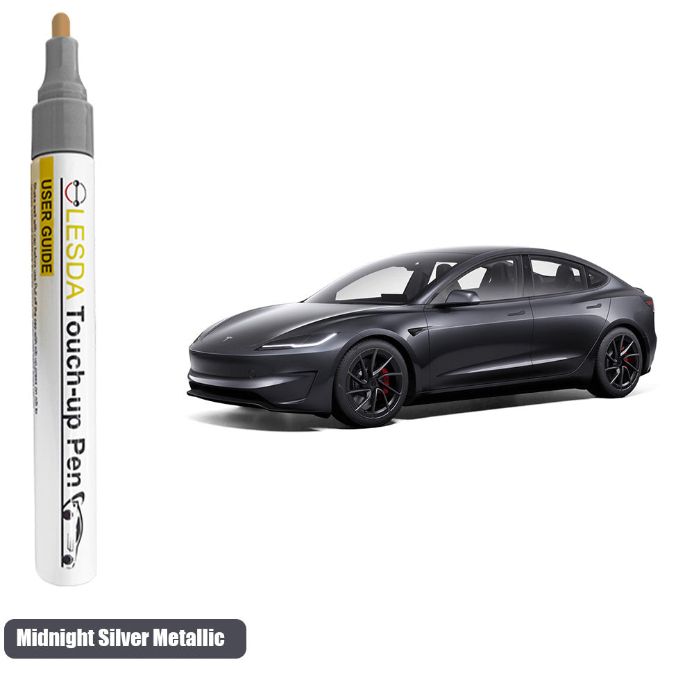 Car touch-up pen next to a car on a white background