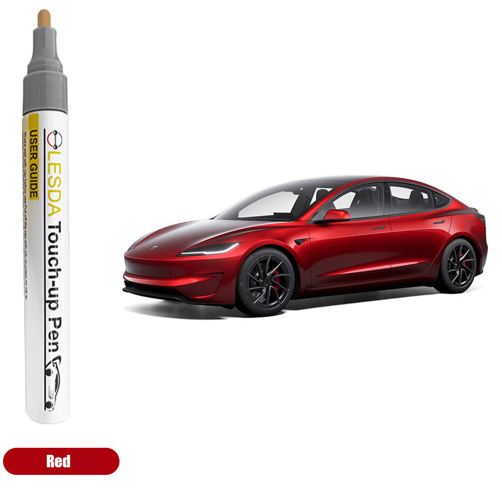 Red car with a touch-up pen on a white background