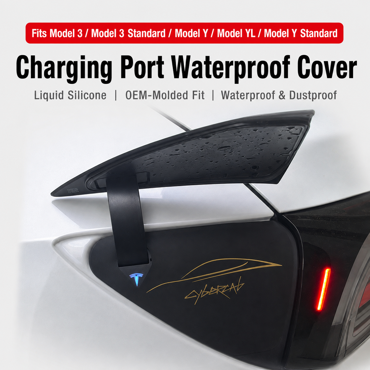 Silicone Charging Port Waterproof Cover for Tesla Model 3 / Model 3 Standard / Model Y / Model Y L / Model Y Standard