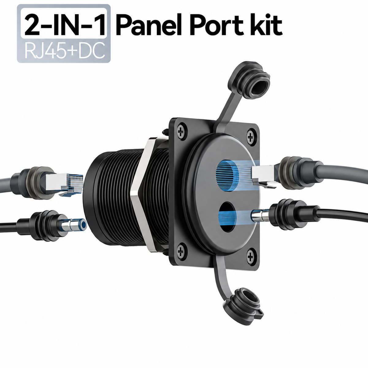 Starlink Mini & Gen 3 2-in-1 Aluminum Cable Pass-Through Panel - Waterproof RJ45/DC Female Couplers - Tesstudio