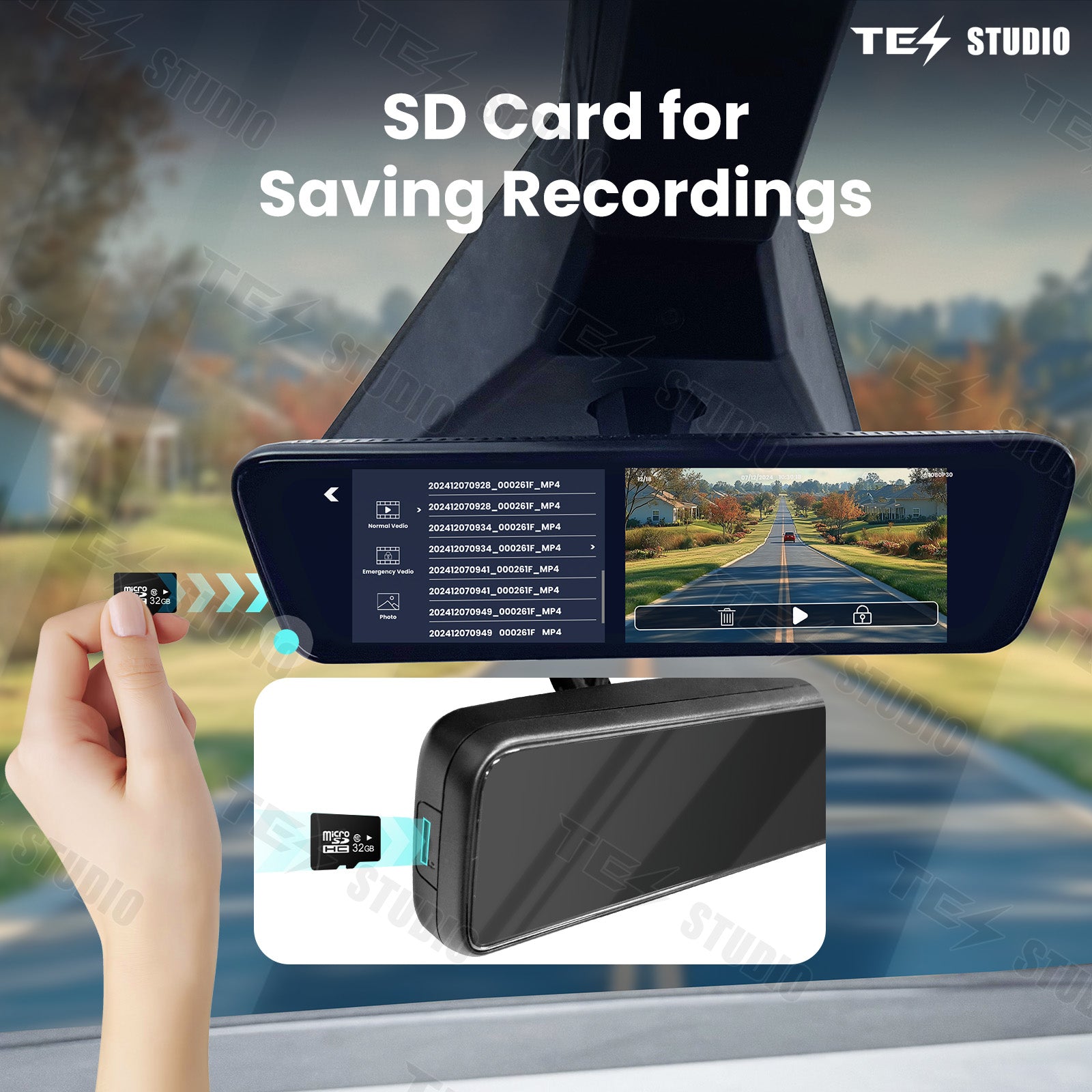 Tesla Cybertruck Streaming Rearview Mirror S8 Front And Rear Dual Recording Digital Interior Accessories Rear View Mirror Dash Cam Tesstudio®