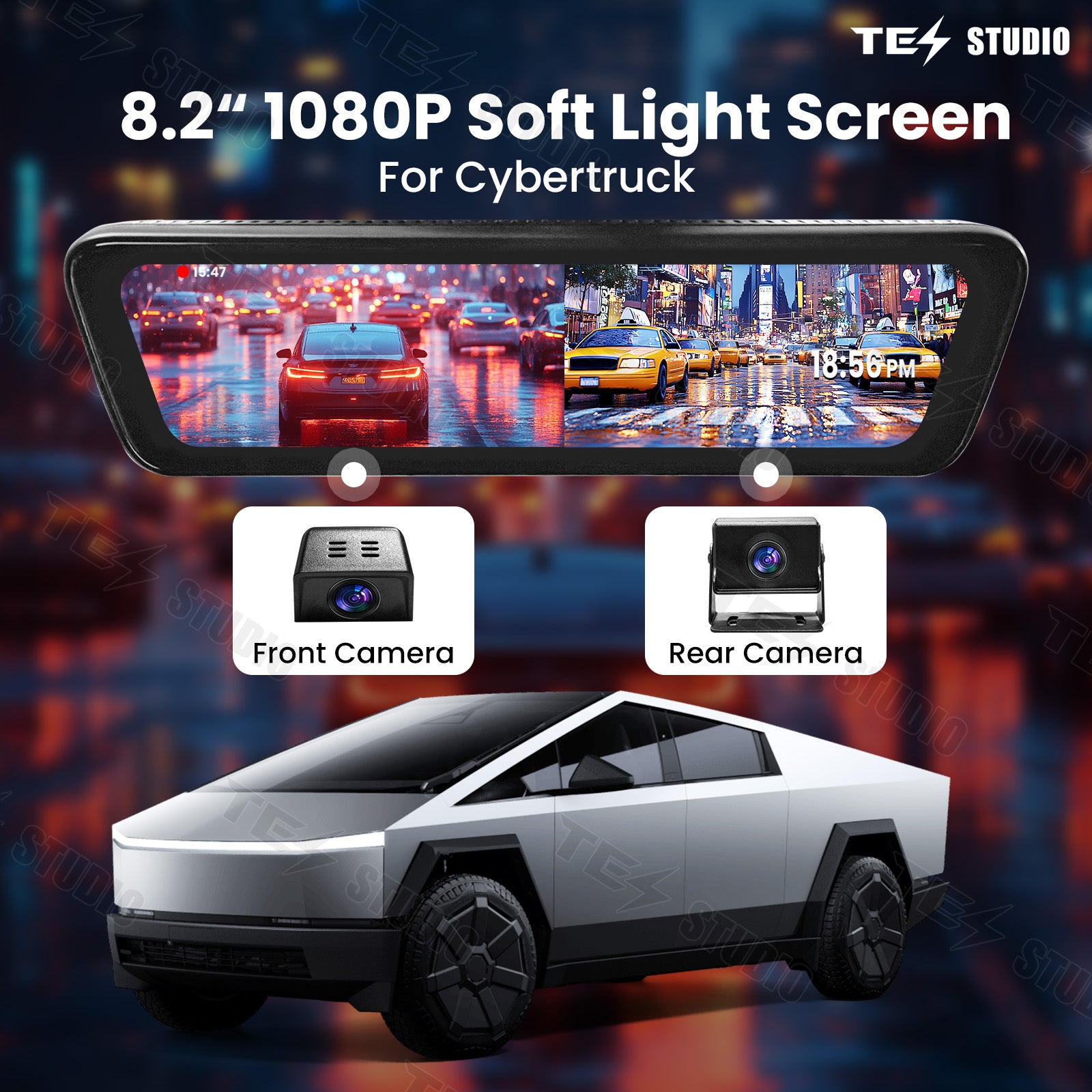 Tesla Cybertruck Streaming Rearview Mirror S8 Front And Rear Dual Recording Digital Interior Accessories Rear View Mirror Dash Cam Tesstudio®