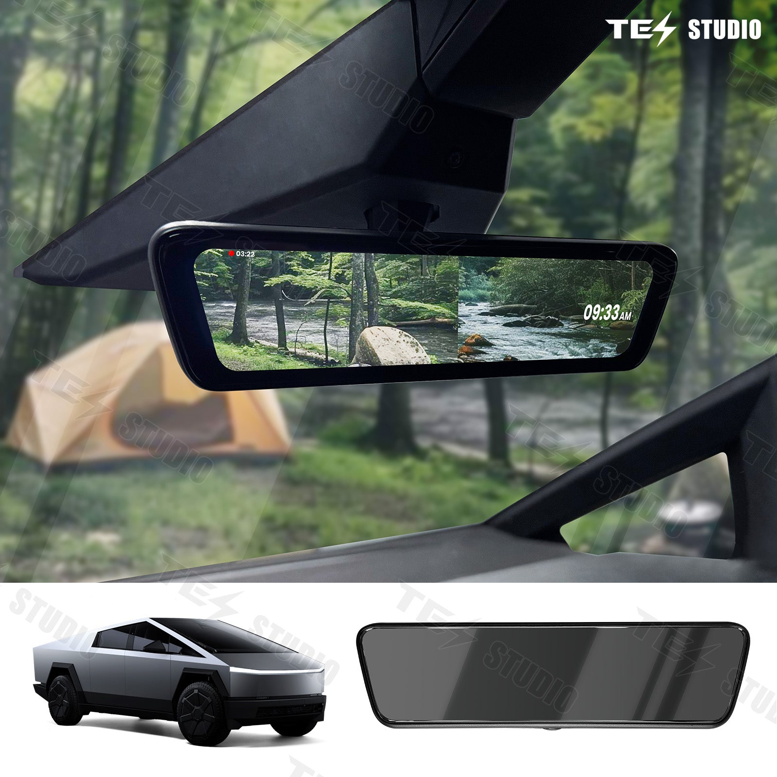Tesla Cybertruck Streaming Rearview Mirror S8 Front And Rear Dual Recording Digital Interior Accessories Rear View Mirror Dash Cam Tesstudio®