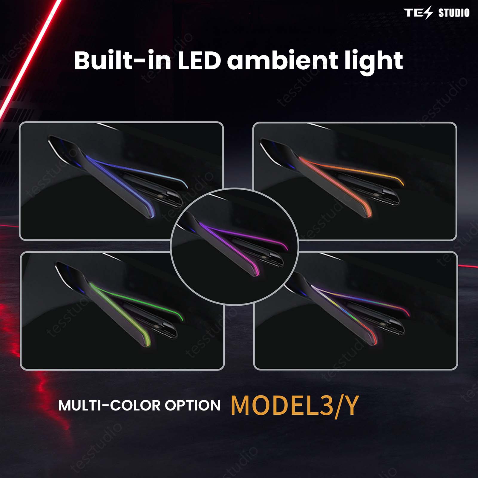 Tesla Model 3/Y/ 3 Highland /Model Y Juniper Auto Door Handles With Colorful LED Lights（ V6 Plus）Tesstudio®