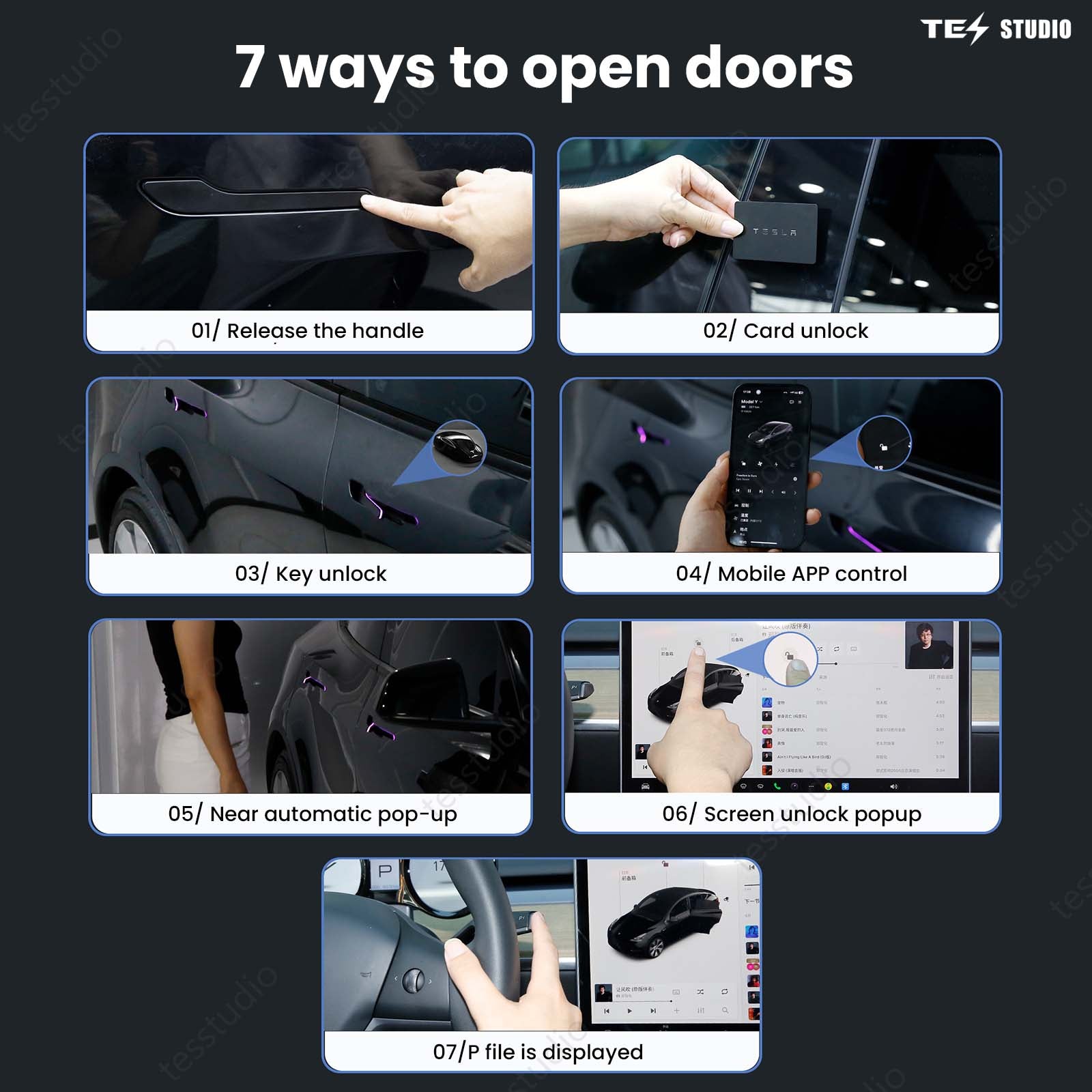 Tesla Model 3/Y/ 3 Highland /Model Y Juniper Auto Door Handles With Colorful LED Lights（ V6 Plus）Tesstudio®