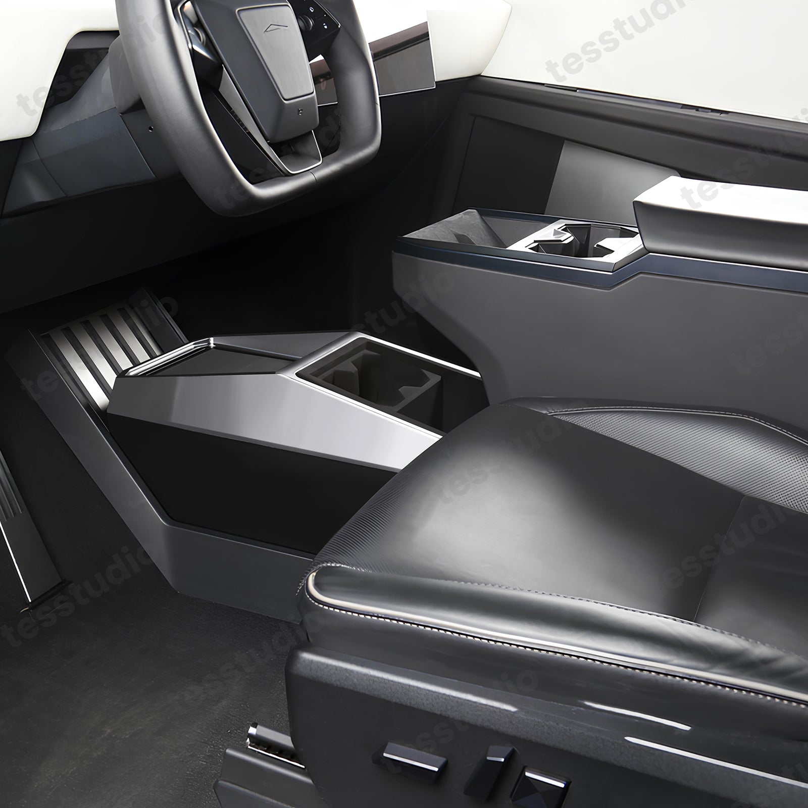 Tesla Cybertruck Center Console Multifunctional Storage Box Center Floor Organizer Armrest Organizer Front Rear Storage Box  Build-in Trash Can and Cup Holders Tesstudio®