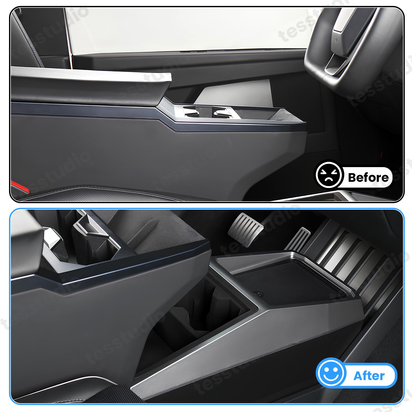 Tesla Cybertruck Center Console Multifunctional Storage Box Center Floor Organizer Armrest Organizer Front Rear Storage Box  Build-in Trash Can and Cup Holders Tesstudio®