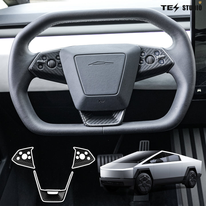Real Carbon Fiber Steering Wheel Panel Covers (3PCS) For Cybertruck