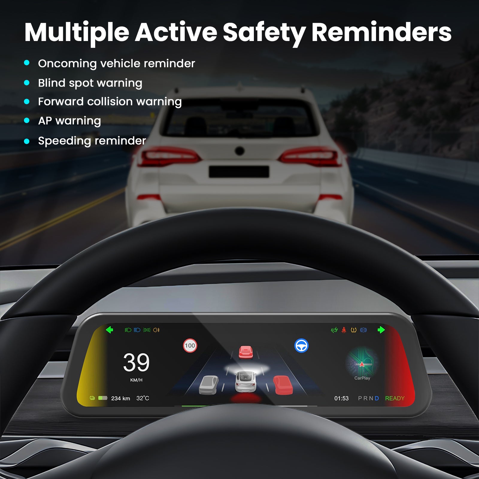 Tesla Model 3/Y F96C CarPlay Screen Dashboard Touchscreen Display Model Y Instrument Cluster Tesstudio®