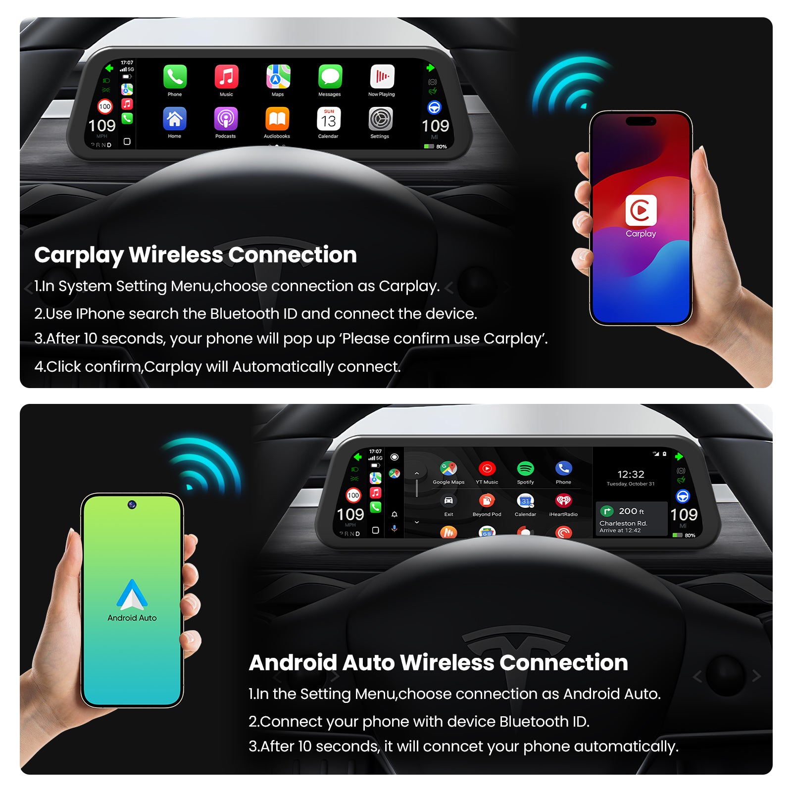 Tesla Model 3/Y F96C CarPlay Screen Dashboard Touchscreen Display Model Y Instrument Cluster Tesstudio®