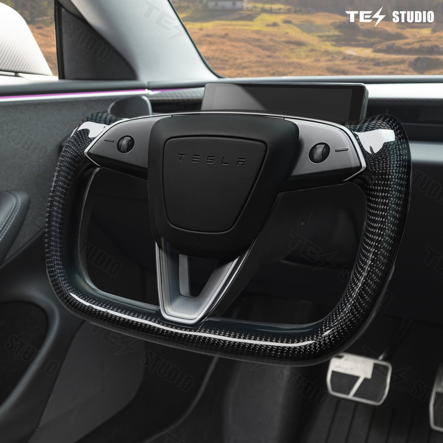 Tesla Model 3 Highland Yoke Steering Wheel Real Carbon Fiber Steering Wheel Tesstudio