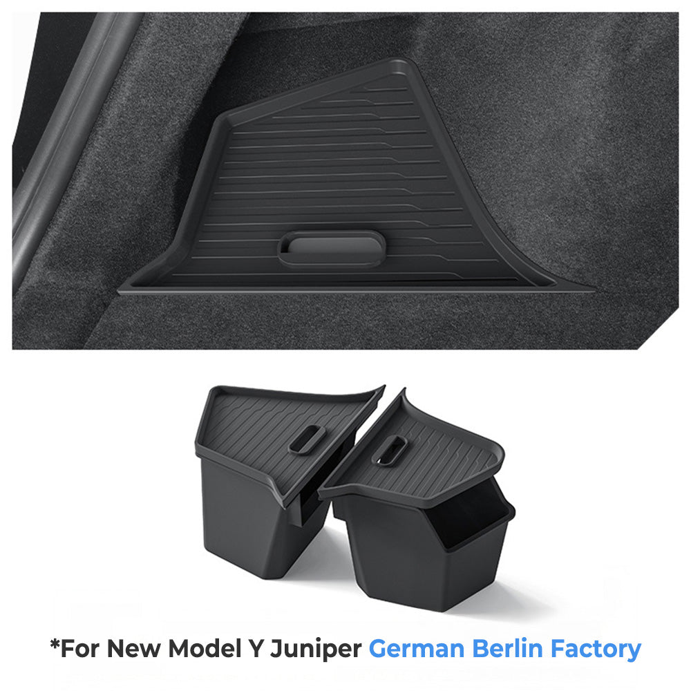 Tesla Model Y Juniper & Standard Trunk Organizer Bins | Waterproof TPE Storage with Carpeted Lids