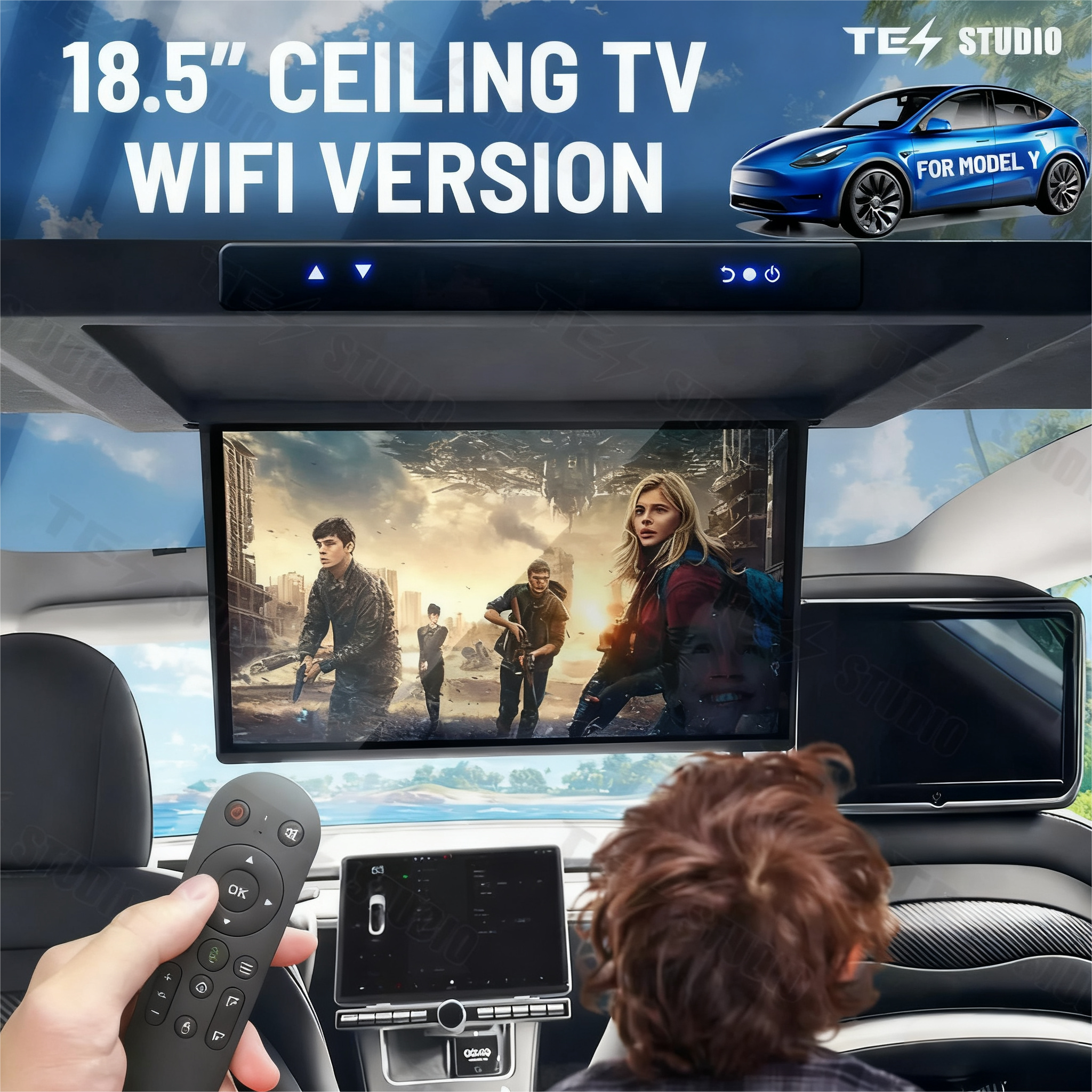 Tesstudio 18.5-Inch Car Roof Mounted TV With Wi-Fi For Model Y/Y Juniper