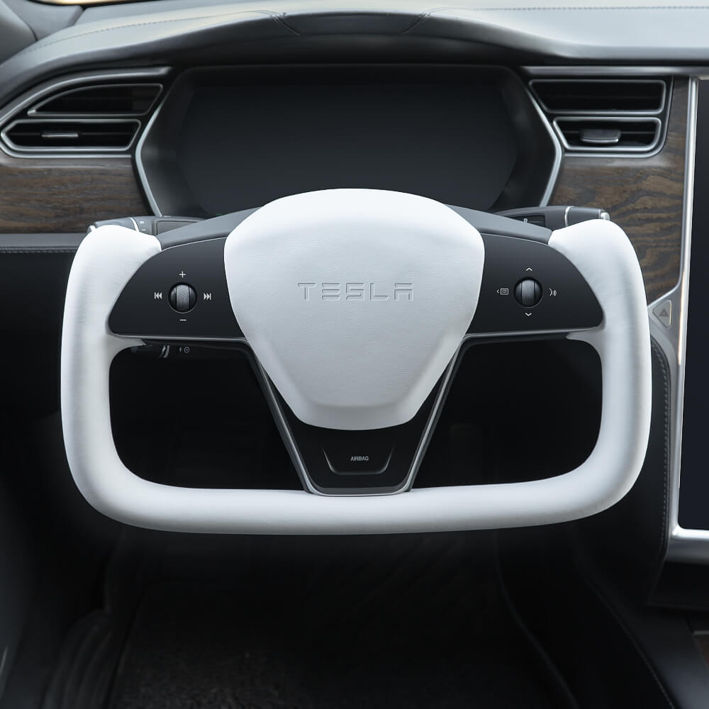 スポーツタイプ テスラヨークステアリングホイール テスラ モデルS/X ヨークステアリングホイール - ナッパ アルカンターラ