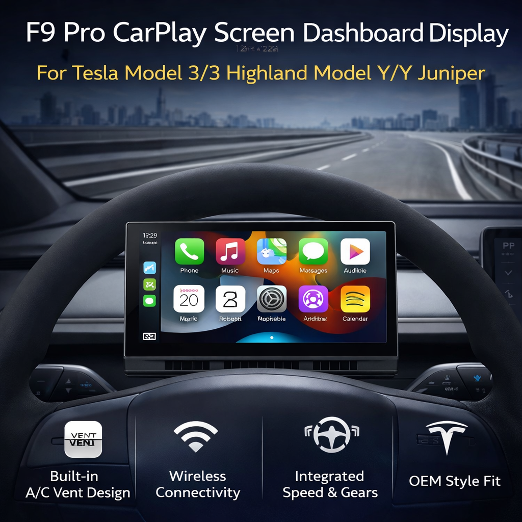 F9 Pro CarPlay Dashboard Display for Tesla Model 3/Y/Highland/Juniper
