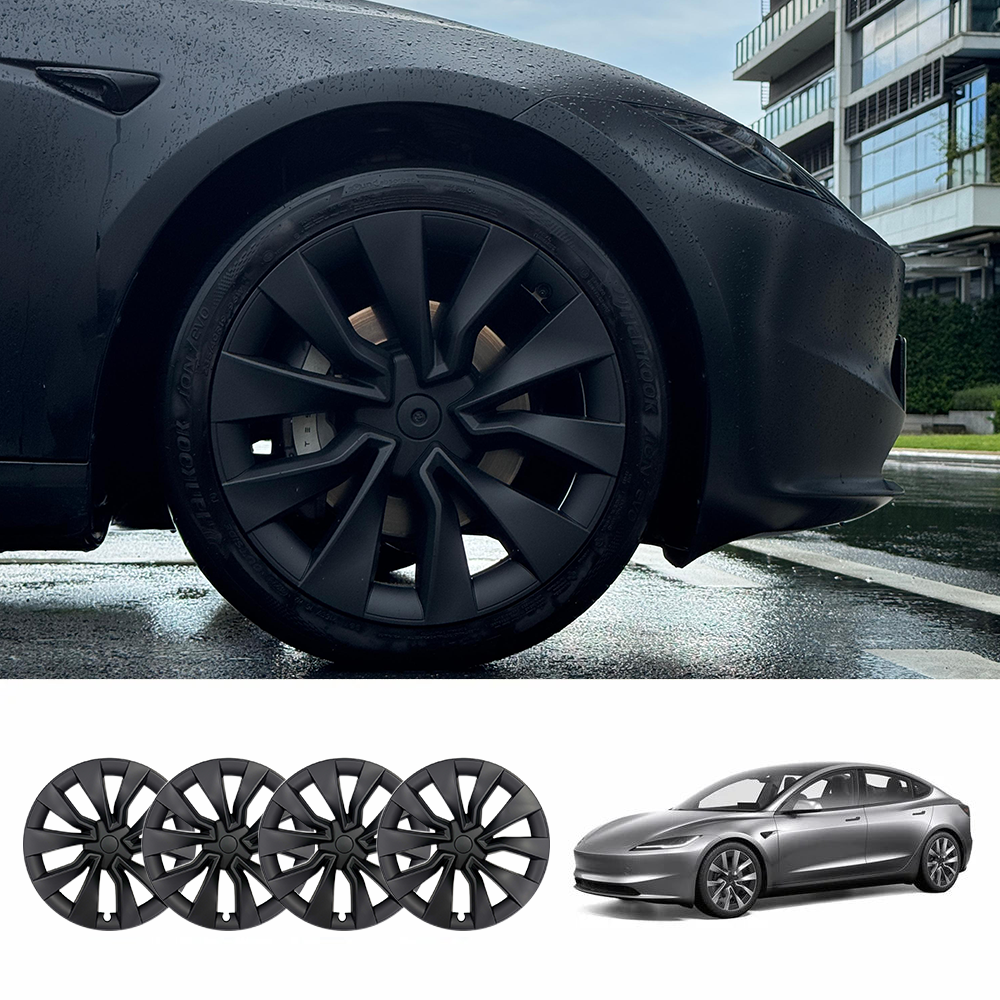 Tesstudio Model 3 Highland (2023.08+) 19’’ X-Style Wheel Covers–Aerodynamic,Protective Stylish Upgrade, Matte Black