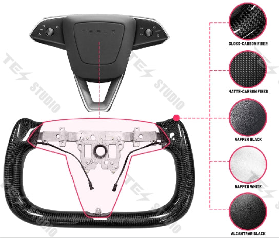 Tesla Model 3 Highland Yoke Steering Wheel Real Carbon Fiber Steering Wheel Tesstudio