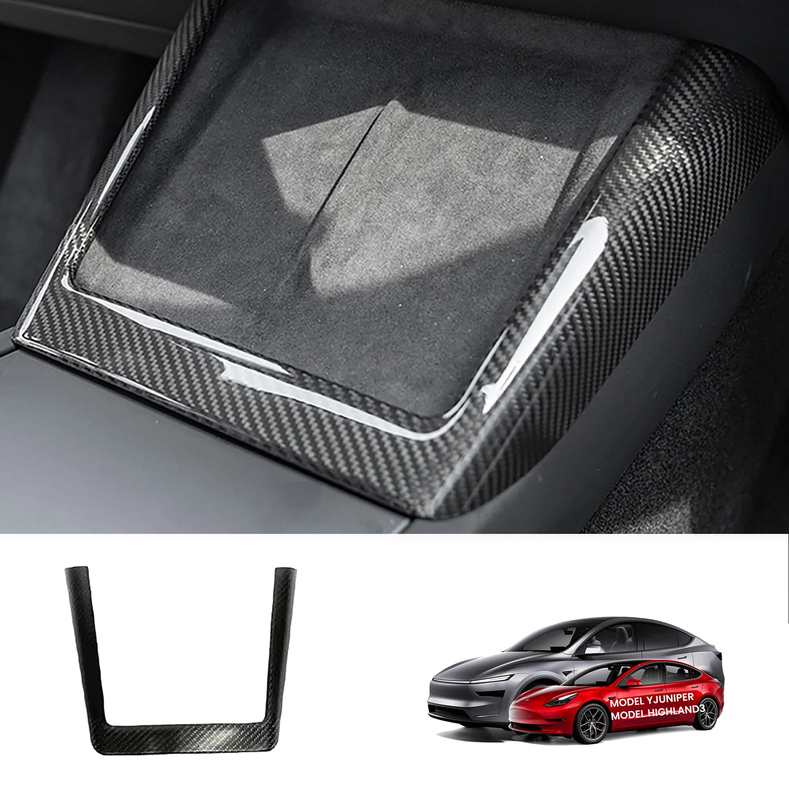 Tesstudio [Real Carbon Fiber] Central Control Charging Frame Cover for Tesla Model 3 Highland/Y Juniper