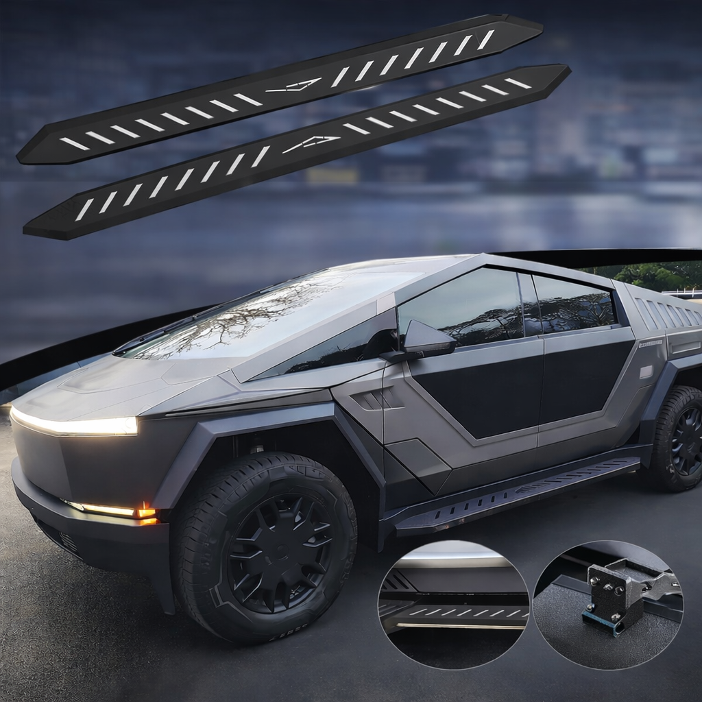 Tesstudio Running Boards Side Steps Nerf Bars for Tesla Cybertruck – One Set (Left + Right) with Exterior Brackets