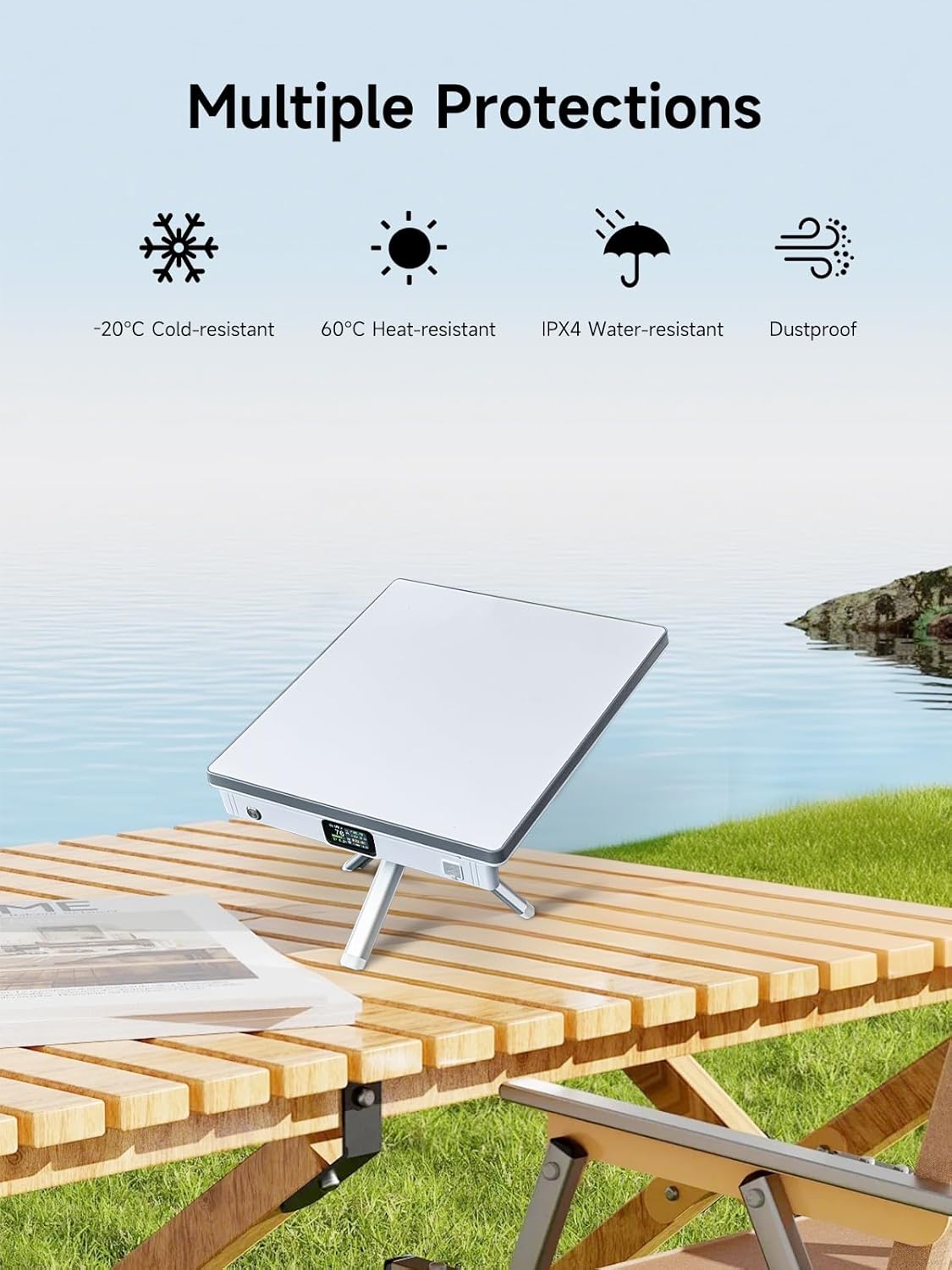 Tesstudio Starlink Mini power bank with multi-weather protection shown outdoors on a table