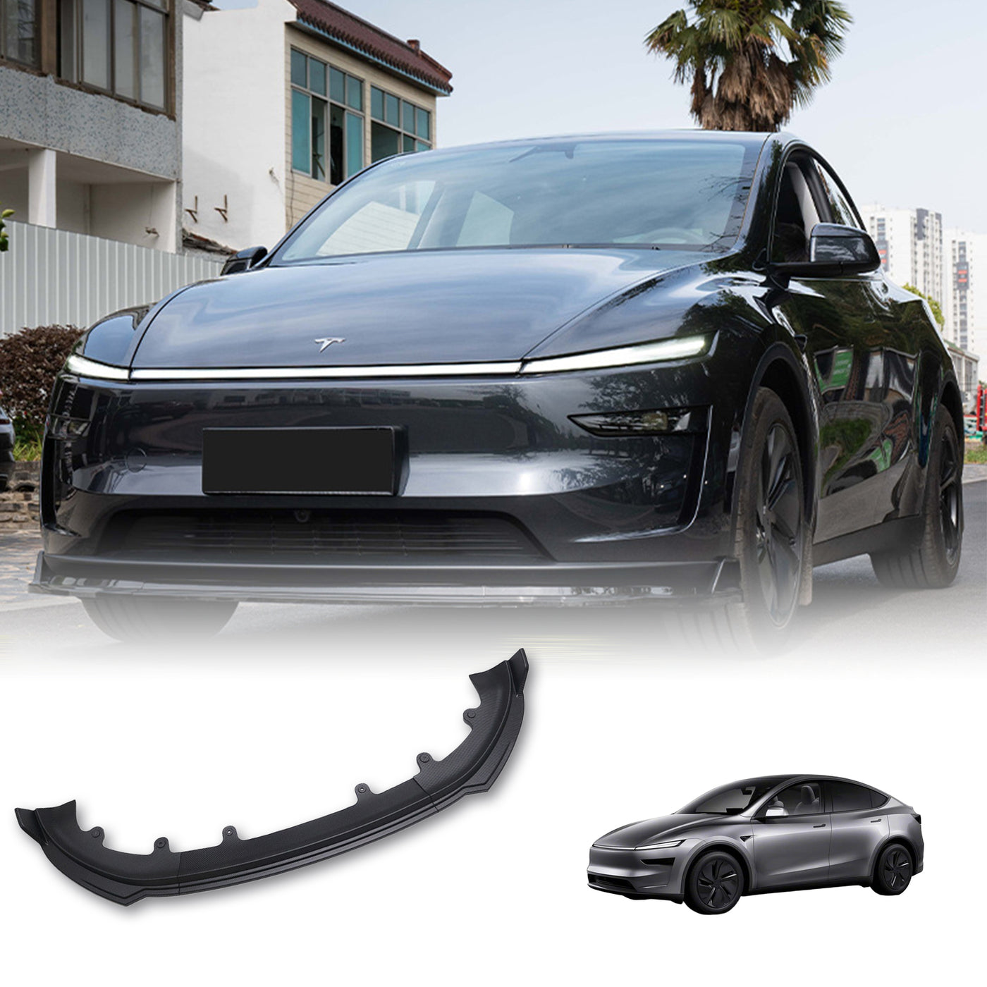 Tesstudio Tesla Model Y Front Bumper Lip Spoiler Punch Free Installation tesstudio-tesla-model-y-front-bumper-lip-spoiler-punch-free-installation