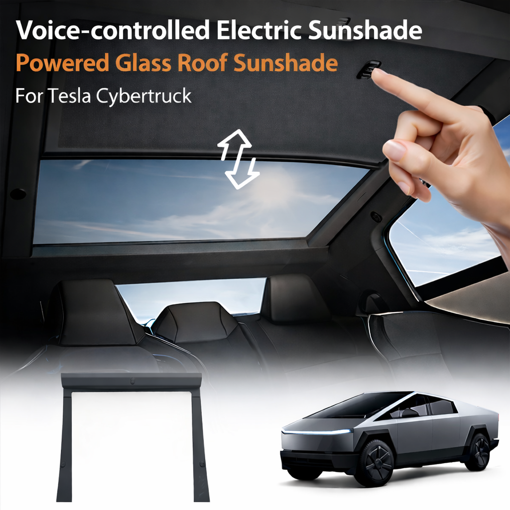 Tesstudio Voice-controlled Electric Sunshade for Tesla Cybertruck – Powered Glass Roof Sunshade
